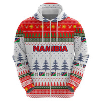 Namibia Christmas Zip Hoodie with Red-Green Theme, Coat of Arms, and National Flag Motif - Wonder Print Shop
