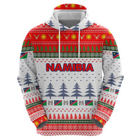 Namibia Christmas Zip Hoodie with Red-Green Theme, Coat of Arms, and National Flag Motif - Wonder Print Shop