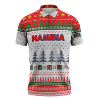 Namibia Christmas Zipper Polo Shirt with Red-Green Theme, Coat of Arms, and National Flag Motif - Wonder Print Shop