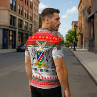 Namibia Christmas Zipper Polo Shirt with Red-Green Theme, Coat of Arms, and National Flag Motif - Wonder Print Shop
