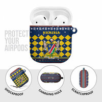 Namibia Christmas AirPods Case with Blue-Yellow Diamond Pattern, Coat of Arms, and Flag Map Motif - Wonder Print Shop