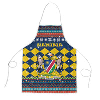 Namibia Christmas Apron with Blue-Yellow Diamond Pattern, Coat of Arms, and Flag Map Motif - Wonder Print Shop