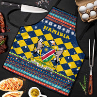 Namibia Christmas Apron with Blue-Yellow Diamond Pattern, Coat of Arms, and Flag Map Motif - Wonder Print Shop