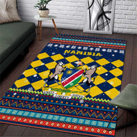 Namibia Christmas Area Rug with Blue-Yellow Diamond Pattern, Coat of Arms, and Flag Map Motif - Wonder Print Shop