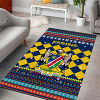 Namibia Christmas Area Rug with Blue-Yellow Diamond Pattern, Coat of Arms, and Flag Map Motif - Wonder Print Shop