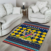 Namibia Christmas Area Rug with Blue-Yellow Diamond Pattern, Coat of Arms, and Flag Map Motif - Wonder Print Shop