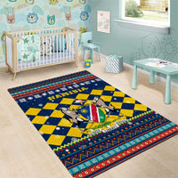 Namibia Christmas Area Rug with Blue-Yellow Diamond Pattern, Coat of Arms, and Flag Map Motif - Wonder Print Shop