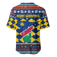Namibia Christmas Baseball Jersey with Blue-Yellow Diamond Pattern, Coat of Arms, and Flag Map Motif - Wonder Print Shop