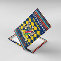 Namibia Christmas Canvas Wall Art with Blue-Yellow Diamond Pattern, Coat of Arms, and Flag Map Motif - Wonder Print Shop