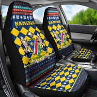 Namibia Christmas Car Seat Cover with Blue-Yellow Diamond Pattern, Coat of Arms, and Flag Map Motif - Wonder Print Shop