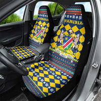 Namibia Christmas Car Seat Cover with Blue-Yellow Diamond Pattern, Coat of Arms, and Flag Map Motif - Wonder Print Shop