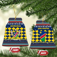Namibia Christmas Ceramic Ornament with Blue-Yellow Diamond Pattern, Coat of Arms, and Flag Map Motif - Wonder Print Shop