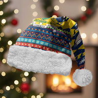 Namibia Christmas Santa Hat with Blue-Yellow Diamond Pattern, Coat of Arms, and Flag Map Motif - Wonder Print Shop