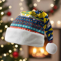 Namibia Christmas Santa Hat with Blue-Yellow Diamond Pattern, Coat of Arms, and Flag Map Motif - Wonder Print Shop