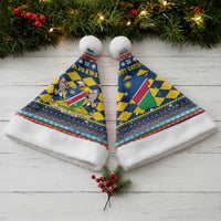 Namibia Christmas Santa Hat with Blue-Yellow Diamond Pattern, Coat of Arms, and Flag Map Motif - Wonder Print Shop