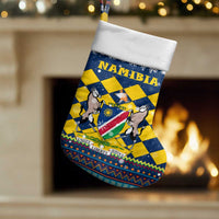 Namibia Christmas Stocking with Blue-Yellow Diamond Pattern, Coat of Arms, and Flag Map Motif - Wonder Print Shop