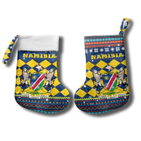 Namibia Christmas Stocking with Blue-Yellow Diamond Pattern, Coat of Arms, and Flag Map Motif - Wonder Print Shop