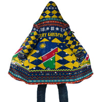 Namibia Christmas Cloak with Blue-Yellow Diamond Pattern, Coat of Arms, and Flag Map Motif - Wonder Print Shop