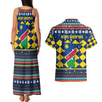 Namibia Christmas Couples Matching Tank Maxi Dress and Hawaiian Shirt with Blue-Yellow Diamond Pattern, Coat of Arms, and Flag Map Motif - Wonder Print Shop