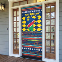Namibia Christmas Door Cover with Blue-Yellow Diamond Pattern, Coat of Arms, and Flag Map Motif - Wonder Print Shop