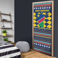 Namibia Christmas Door Cover with Blue-Yellow Diamond Pattern, Coat of Arms, and Flag Map Motif - Wonder Print Shop