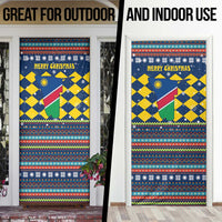 Namibia Christmas Door Cover with Blue-Yellow Diamond Pattern, Coat of Arms, and Flag Map Motif - Wonder Print Shop