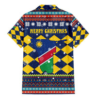 Namibia Christmas Family Matching Mermaid Dress and Hawaiian Shirt with Blue-Yellow Diamond Pattern, Coat of Arms, and Flag Map Motif - Wonder Print Shop