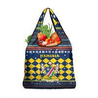 Namibia Christmas Grocery Bag with Blue-Yellow Diamond Pattern, Coat of Arms, and Flag Map Motif - Wonder Print Shop