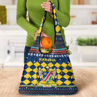 Namibia Christmas Grocery Bag with Blue-Yellow Diamond Pattern, Coat of Arms, and Flag Map Motif - Wonder Print Shop