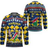 Namibia Christmas Hockey Jersey with Blue-Yellow Diamond Pattern, Coat of Arms, and Flag Map Motif - Wonder Print Shop