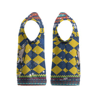 Namibia Christmas Knitted V-Neck Vest with Blue-Yellow Diamond Pattern, Coat of Arms, and Flag Map Motif - Wonder Print Shop