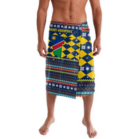 Namibia Christmas Lavalava with Blue-Yellow Diamond Pattern, Coat of Arms, and Flag Map Motif - Wonder Print Shop