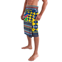 Namibia Christmas Lavalava with Blue-Yellow Diamond Pattern, Coat of Arms, and Flag Map Motif - Wonder Print Shop