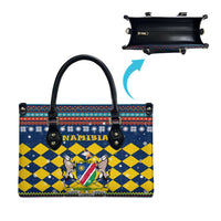 Namibia Christmas Leather Bag with Blue-Yellow Diamond Pattern, Coat of Arms, and Flag Map Motif - Wonder Print Shop