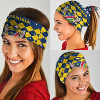 Namibia Christmas Neck Gaiter with Blue-Yellow Diamond Pattern, Coat of Arms, and Flag Map Motif - Wonder Print Shop