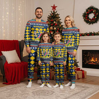 Namibia Christmas Pajama Set with Blue-Yellow Diamond Pattern, Coat of Arms, and Flag Map Motif - Wonder Print Shop