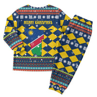 Namibia Christmas Pajama Set with Blue-Yellow Diamond Pattern, Coat of Arms, and Flag Map Motif - Wonder Print Shop