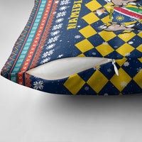 Namibia Christmas Pillow Cover with Blue-Yellow Diamond Pattern, Coat of Arms, and Flag Map Motif - Wonder Print Shop