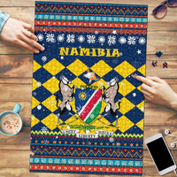 Namibia Christmas Puzzle with Blue-Yellow Diamond Pattern, Coat of Arms, and Flag Map Motif - Wonder Print Shop