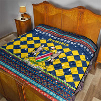 Namibia Christmas Quilt with Blue-Yellow Diamond Pattern, Coat of Arms, and Flag Map Motif - Wonder Print Shop