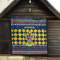 Namibia Christmas Quilt with Blue-Yellow Diamond Pattern, Coat of Arms, and Flag Map Motif - Wonder Print Shop