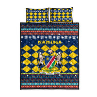 Namibia Christmas Quilt Bed Set with Blue-Yellow Diamond Pattern, Coat of Arms, and Flag Map Motif - Wonder Print Shop