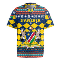 Namibia Christmas Rugby Jersey with Blue-Yellow Diamond Pattern, Coat of Arms, and Flag Map Motif - Wonder Print Shop
