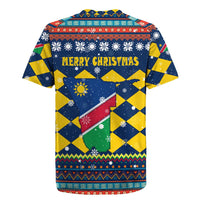 Namibia Christmas Rugby Jersey with Blue-Yellow Diamond Pattern, Coat of Arms, and Flag Map Motif - Wonder Print Shop