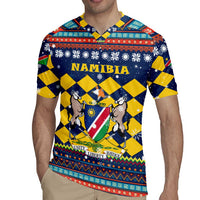 Namibia Christmas Rugby Jersey with Blue-Yellow Diamond Pattern, Coat of Arms, and Flag Map Motif - Wonder Print Shop