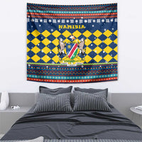 Namibia Christmas Tapestry with Blue-Yellow Diamond Pattern, Coat of Arms, and Flag Map Motif - Wonder Print Shop