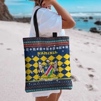 Namibia Christmas Tote Bag with Blue-Yellow Diamond Pattern, Coat of Arms, and Flag Map Motif - Wonder Print Shop