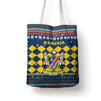 Namibia Christmas Tote Bag with Blue-Yellow Diamond Pattern, Coat of Arms, and Flag Map Motif - Wonder Print Shop