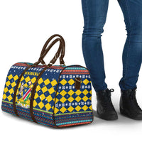 Namibia Christmas Travel Bag with Blue-Yellow Diamond Pattern, Coat of Arms, and Flag Map Motif - Wonder Print Shop