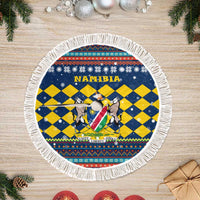 Namibia Christmas Tree Skirt with Blue-Yellow Diamond Pattern, Coat of Arms, and Flag Map Motif - Wonder Print Shop